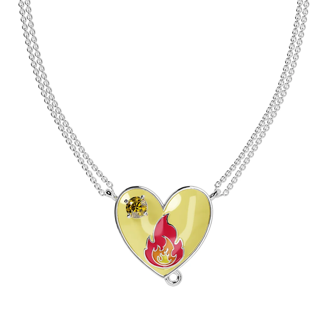 Ciondolo Con Vero Granato Ceco Cuore Argento Sterling 925